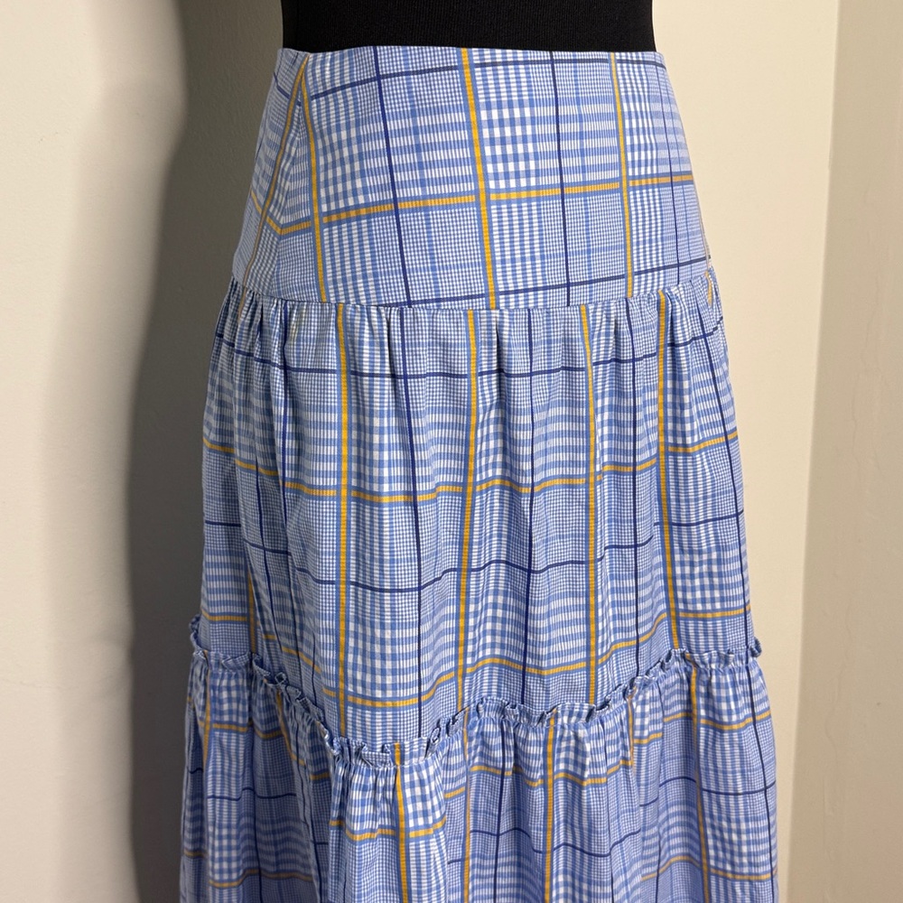 SHOSHANNA Light Blue Plaid Maxi Skirt 0 - Picture 7 of 11